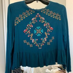 Embroidered long sleeve peplum Xhilaration top!